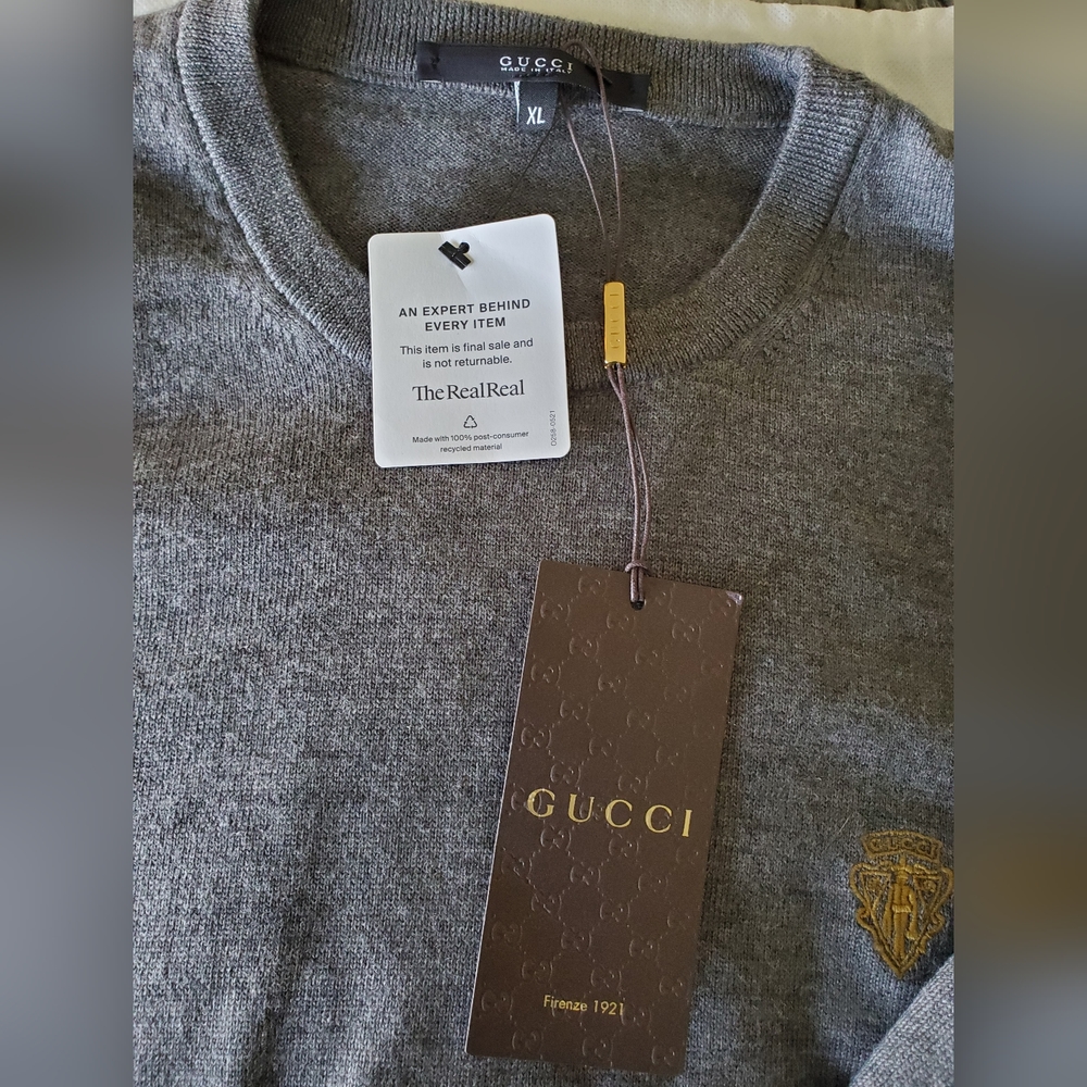 New GUCCI Logo Men's Crewneck Wool Sweater